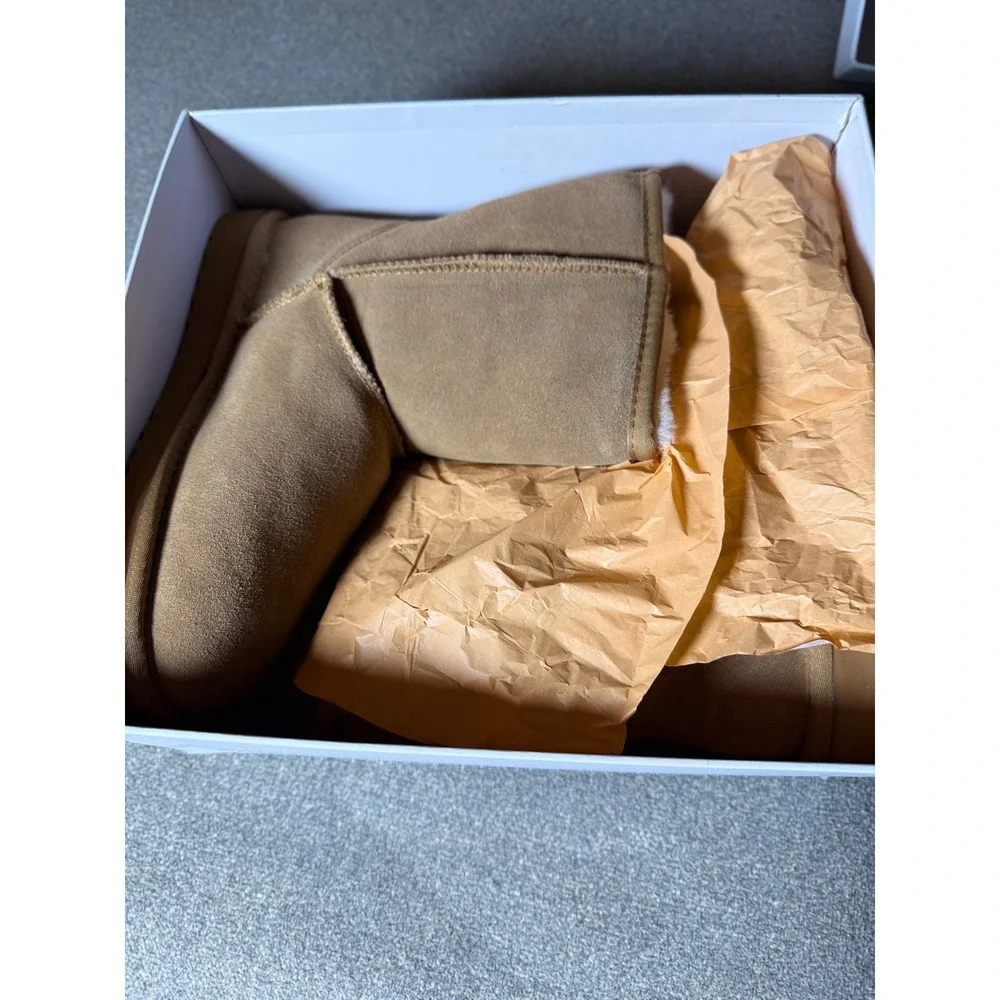 Quince Australian Shearling Mid-Calf Boots Pecan Brown Suede Women 8 NEW